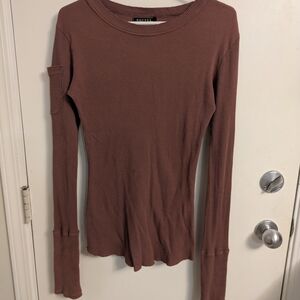Women's Long Sleeve Ribbed Top - Mauve